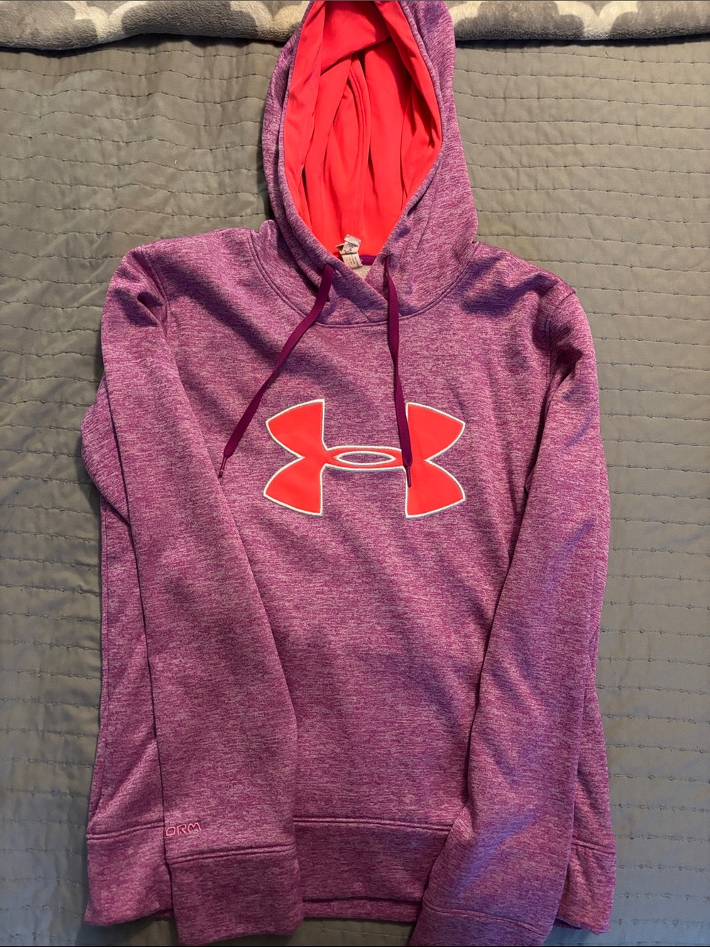 Under Armour Purple Heather Hoodie with Bright Red Logo - Picture 2 of 2